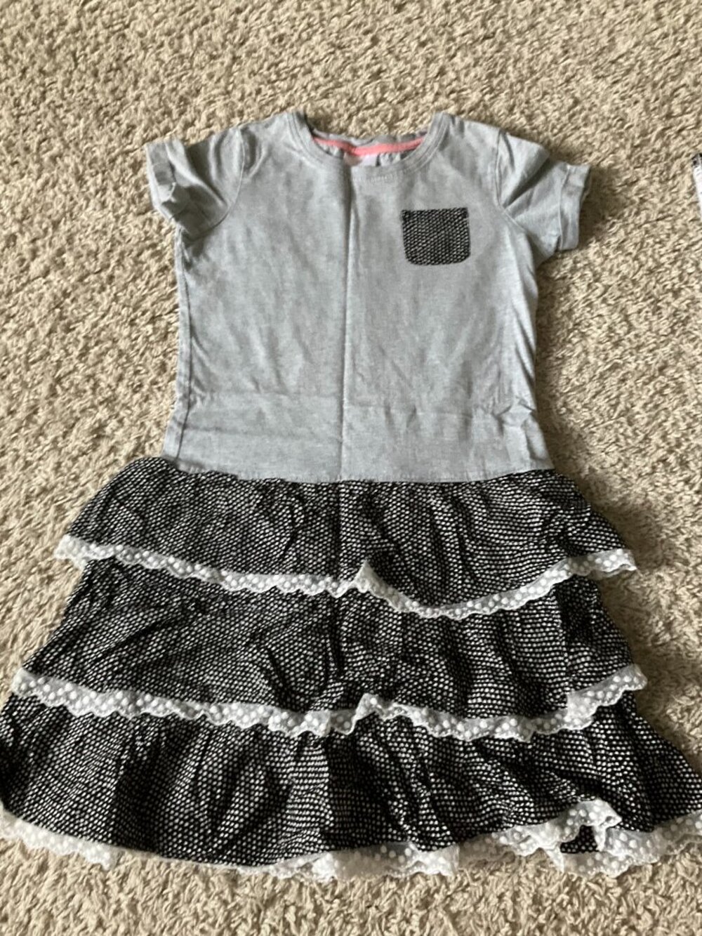 Hanna Andersson Dress with Tiered Skirt and Lace Trim. Size  150 (US 12). Multic